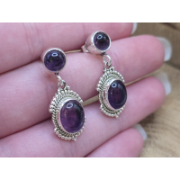 Echt zilveren Amethist oorbel stekers hangend 